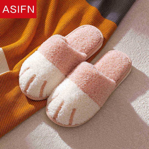 ASIFN Winter Ladies internas chinelas de algodão CARAÇÃO CATOON CAT MENINAS MULHERRAS LIRES EM