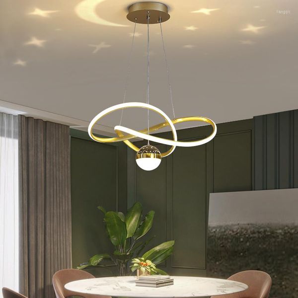 Lustres nórdicos minimalista de luxo de LED 100 cm Ajuste Hang Wire Gold Grey Living Sala de jantar Tabela Interior Lighting de teto