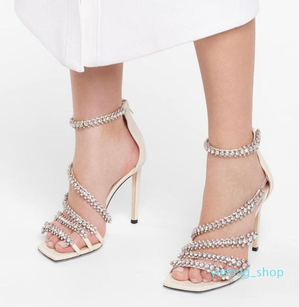 Top-Qualität Damen Josefine Sandalen Riemchen Kristall Lady High Heels Party Hochzeitskleid Sexy Sommer Gladiator Sandalen 08