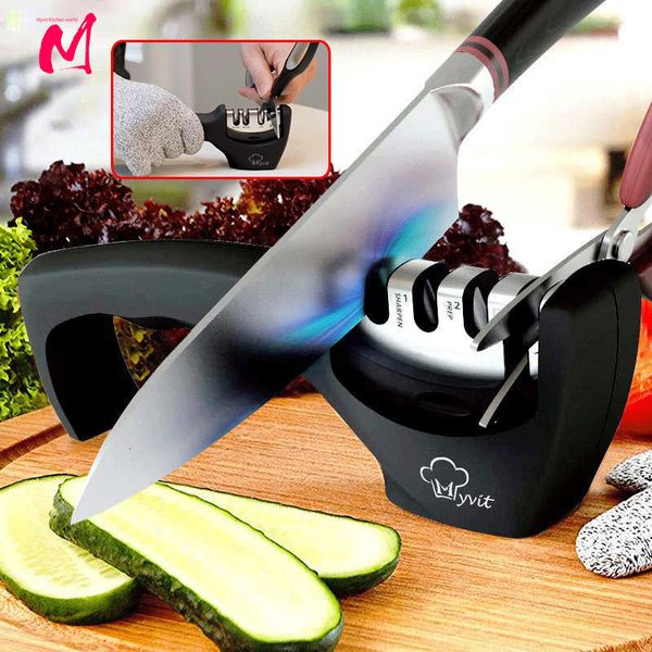 Sharpeners Knife Sharpner 4 Erages em 1 Professional Whetstone Kitchen Sharping Stone Diamond Scissors Scissors Grinder Chef Honing Tool 221121