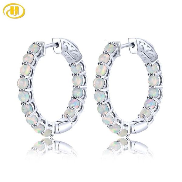 Cerchio Huggie Hutang Orecchini a clip in argento sterling con opale naturale 2,3 carati Taglio cabochon Colorato Design classico Natale da donna 221119