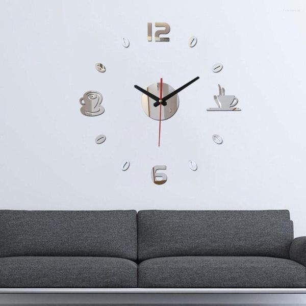 Orologi da parete Autoadesiva Cucina 3D Analogico Casa Impermeabile Arte Muto Specchio Moderno Caffè Decor Tazze Orologio Acrilico FAI DA TE B8V7