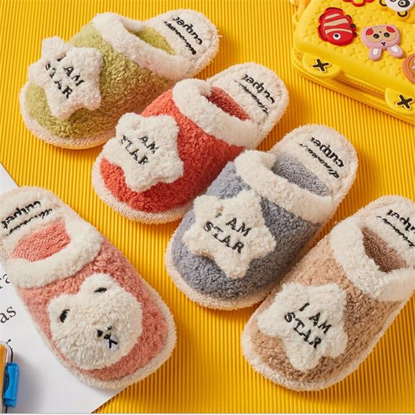 Pantofole per bambini Pantofole Cartoon Bear Ragazzi Ragazze Casa Cotone Scarpe da pecora Bambini Coperta Pelliccia per bambini Calda 221121