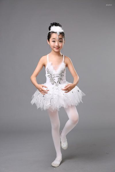 Abbigliamento da palcoscenico per bambini Vestito da ballo del Lago dei cigni Costume da tutù per balletto per ragazze in pizzo Body da ginnastica bianco Abbigliamento da ballo professionale 89