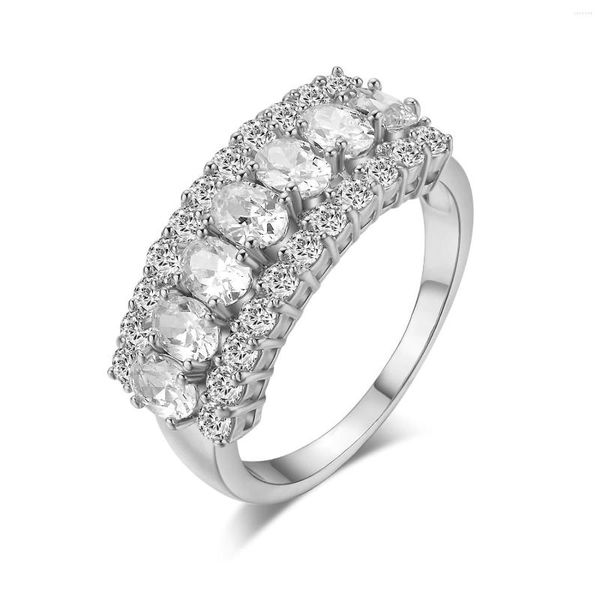 Anéis de cluster Double Fair Luxury Wedding for Women Girls White Gold Color CZ Ring Jewelry R432