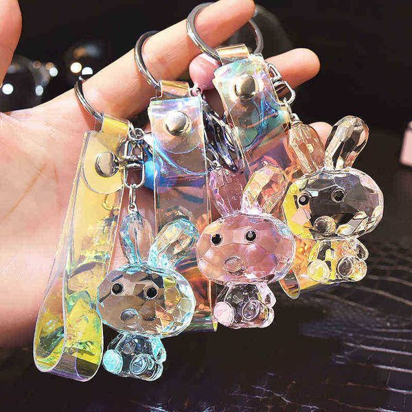 Chavedias estilos coreanos transparentes face rabbit Keychain Fantasy Crystal Doll Car Saco Pingente Pingente Casal Presente Tecking por atacado T220909