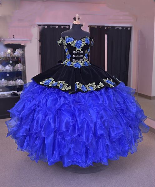 Quinceanera-Kleider mit Blumenstickerei, Schnürung am Rücken, bauschiger, gestufter Rock in Flieder, Rüschenkorsett, süße 15-Mexikanische Gilrs-Abschlussball-Partykleider, Vestidos VX Anos, schulterfrei