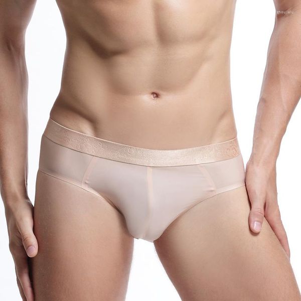 Cuecas seda de gelo sem rastreamento confortável respirável fino de cor sólida homens breves elástico cinto impresso de roupa de baixo translúcida masculina b71