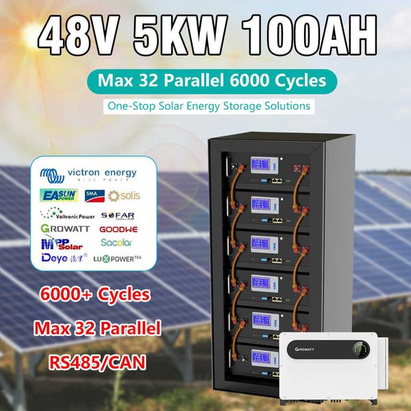 LifePO4 48V 100AH ​​Bateria de 5kWh lítio Bateria de solar 6000 ciclos max 32 paralelo rs485 lata com controle de PC para inversor