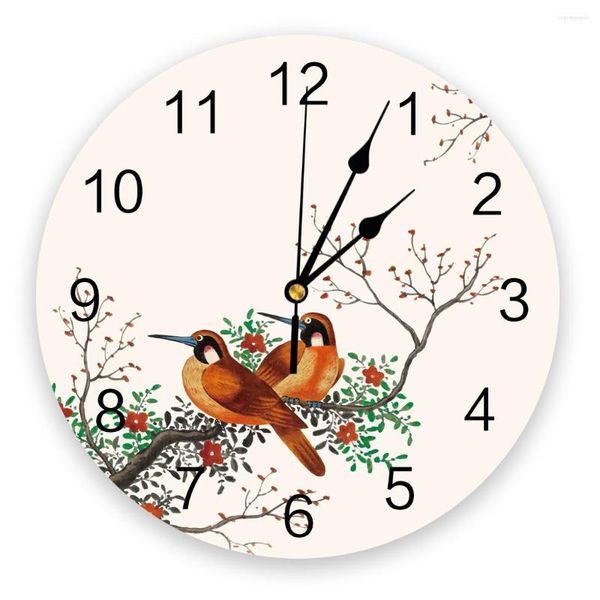 Relógios de parede estilo chinês blum flor de pássaro cozinha redonda mesa de mesa digital Relógio não brigando Creative Childrens Room Watch