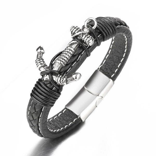 Цепные мужчины якорь кожаный браслет звенья Mtilayer Cuff Crapped Broaitd Bricstand Black Bord Bant Bangle Ювелирные украшения магнитная застежка Dhxiv