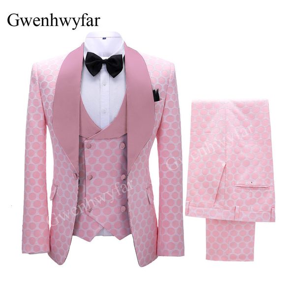 Mens Suits Blazers Gwenhwyfar Polka Dot Terno para homens Colete de lapela de xale personalizado com calças Tuxedos de casamento de moda Groomsmen Wear 221121