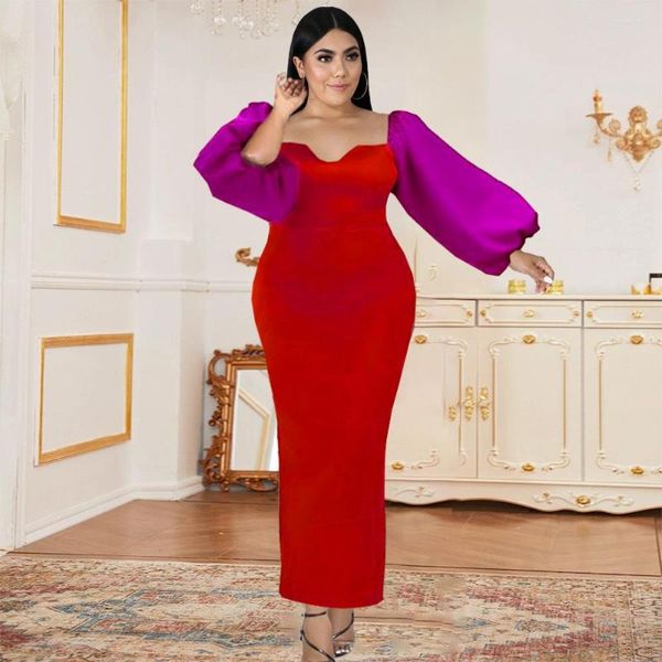 Plus-Size-Kleider für Damen, modisch, für Abend, formelles Abschlussball, Abendessen, weibliche Kleidung, große große Größen, Damen, sexy, Farbblock, langes Maxi-Partykleid