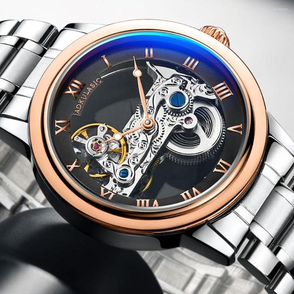 Armbanduhren Mode Transparent Automatische Mechanische Uhr Männer Luxus Skeleton Getriebe Selbst Winding Leder Leuchtende Uhr Montre Homme Reloj