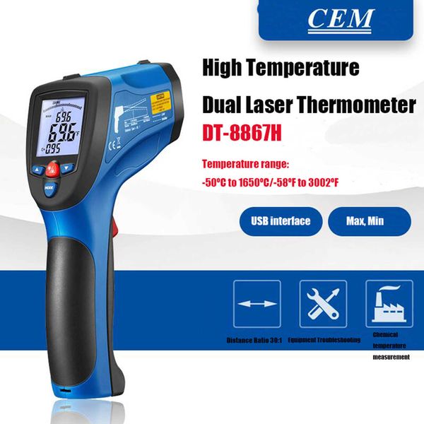 CEM DT-8867H DT-8868H DT-8869H Gamma professionale Termometro a infrarossi a doppio laser Pistola per temperatura industriale ad alta temperatura.