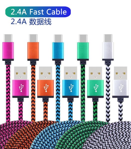 Кабели USB-кабели с быстрой зарядкой Type-C к C Зарядной адаптерная линия данных синхронизированная оплетка Android Micro V8 Cable 3ft 6ft Nylon Nylon Crabulan Cable