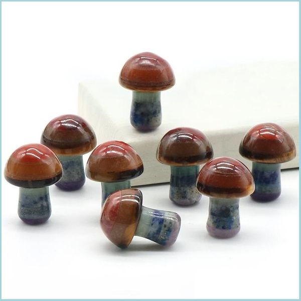 Pietre preziose sciolte naturali 20mm 7 Chakra pietra preziosa decorazione di funghi Colorf artigianato in pietra per giardino arredamento da giardino consegna di gioielli Dhcm0