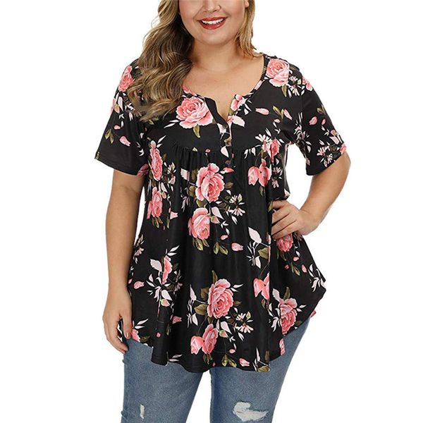 T-shirt taglie forti da donna 5XL Taglie forti Abbigliamento donna T-shirt con stampa floreale T-shirt manica corta da donna allentata Top casual estivo T-shirt da donna di grandi dimensioni 221121