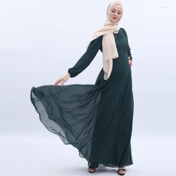 Abbigliamento etnico Abito musulmano Ramadan Moda Donna Chiffon Arabo Tinta unita Lungo all'ingrosso Dubai Abaya Turchia Donsignet