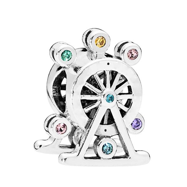 Bunter Stein Sterling Silber Riesenrad Charm mit Originalbox für Pandora Damen Schmuck Armreif Herstellung Zubehör Perlen Charms