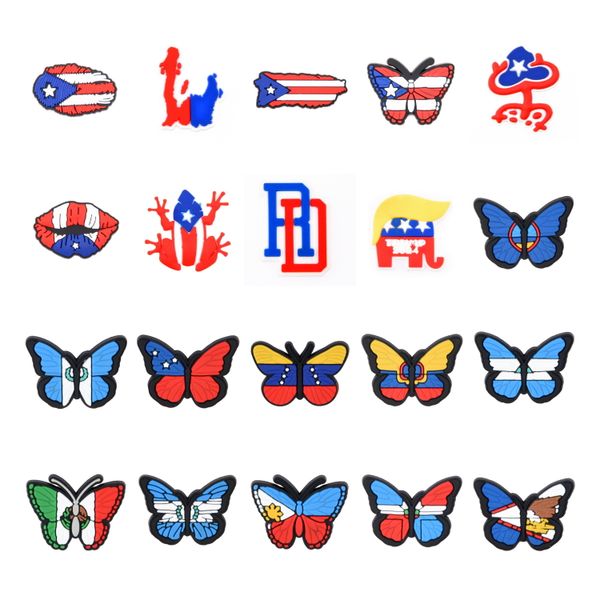 Пользовательский логотип Clog Flag Letter Character Flower 3D Anime Decoration Accessories Halloween PVC Designer Shoes Charms For Croc bad bunny