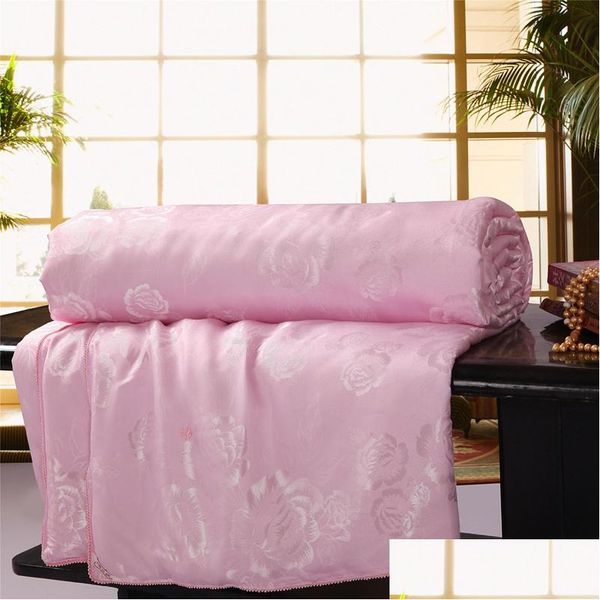 Coperte Coperta Mberry Seta Coperta/Trapunta/Trapunta Per Inverno/Estate King/Queen/Twin Size Bianco E Rosa Lavoro Manuale Piumino Drop Deliv Dhwo4