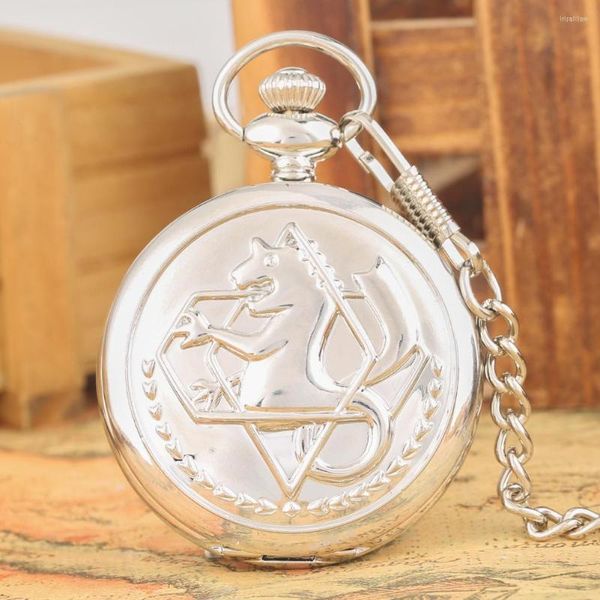 Карманные часы Full Metal Alchemist для мужчин Уникальный антикварный серебряный серебряный Quartz Countrace Watch Pass Sen Send