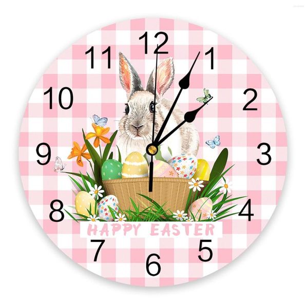 Relógios de parede Páscoa e relógio xadrez de ovos para decoração moderna de decoração de casa adolescente agulha viva agulha pendurada mesa de relógio