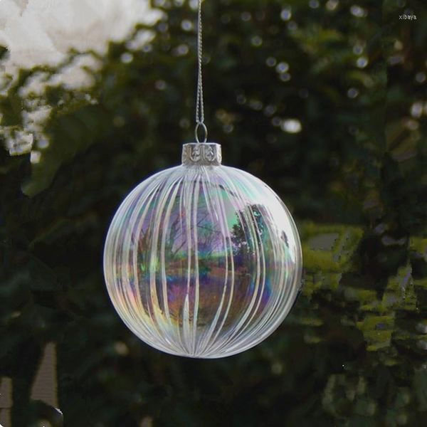 Decorações de Natal 16pcs/diâmetro da embalagem 8cm de tamanho pequeno pérola brilho listrado bola de vidro caseira decoração de dia pingente pendurado no mundo