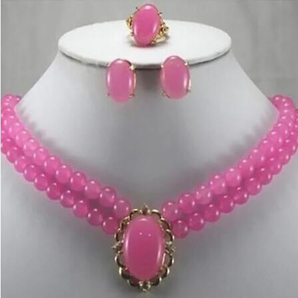 Jóias de moda charmosa luxuosa de 8 mm de jades rosa ring sward brinco de colar jóias de joias