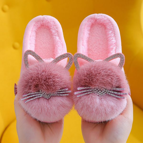 Slipper Mädchen Baumwolle Hausschuhe Winter Indoor Baby Kleinkind Schuhe Rutschfeste Kinder Hause Niedlichen Cartoon Pelzigen für Kinder 221121