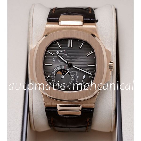 orologi automatici da uomo di lusso quadrante 40mm 5712 cassa per orologio in acciaio inossidabile oro rosa cinturino in pelle marrone orologio da polso di lusso in vetro zaffiro