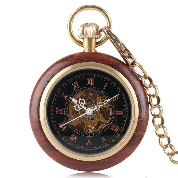 Taschenuhren Holzuhr Schnitzerei Exquisite Mode Handaufzug Fob Retro Vintage Mechanisch Steampunk Klassisches Geschenk Trendy Anhänger Männer 221121