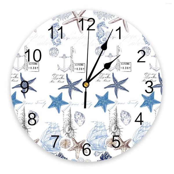 Relógios de parede textura marinha texturas marítimas starfish starforse relógio de design moderno decoração de sala de estar mudo decoração de casa decoração