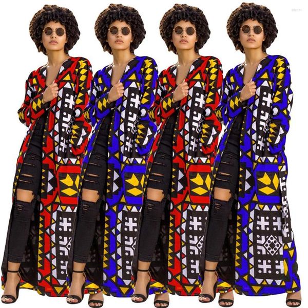 Casacos de trincheira feminina itens por atacado para roupas de boutique elegante etono Cardigan feminino 2022 Moda feminina casual impresso jaqueta longa