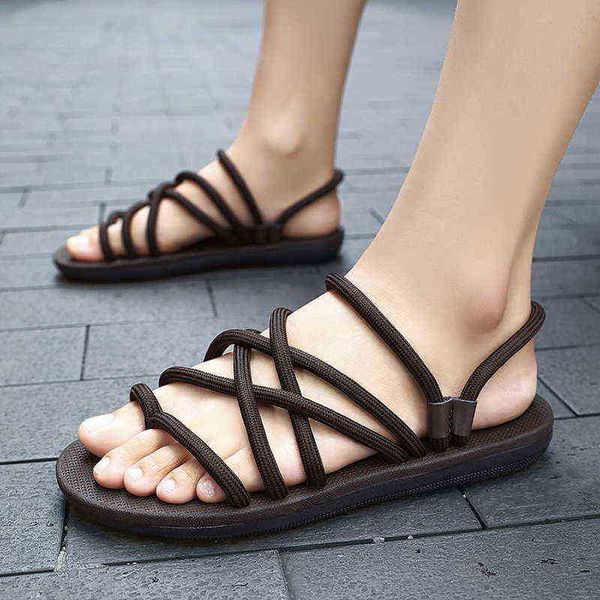 Sommer Männer Sandalen Römischen Outdoor Strand Casual Schuhe Gladiator Bequeme Sandalen SlipOn Mann Offene spitze Hausschuhe Flip-Flops J220716