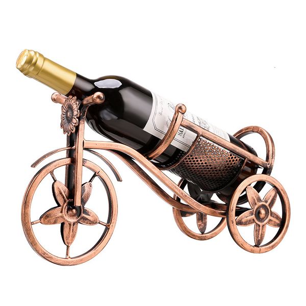 Tisch-Weinregale, Vintage-Metallfass-Dreirad-Modell, Weinhalter, dekorativer Eisen-Kunst-Fahrrad-Flaschenständer, Kelch-Aufhänger, Wein-Servier-Bar-Dekoration, Handwerk 221121