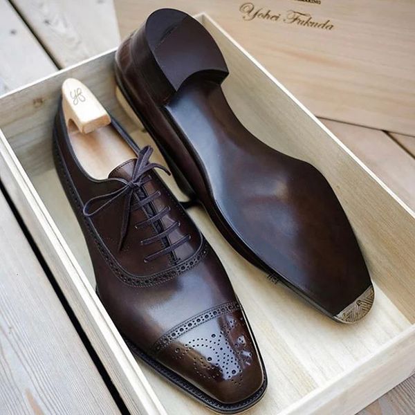 Отсуть обувь Oxfords для мужчин Brown Black Business Lace-Up Office Brogue Zapatos de Vestir Hombre 221119