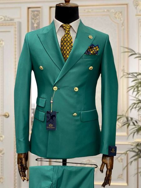 Abiti da uomo Blazer Azzurro Rosso Verde Doppio petto Slim Fit Uomo Smoking da sposa Sposo Business Party Prom Uomo Blazer Costume Homme 221121