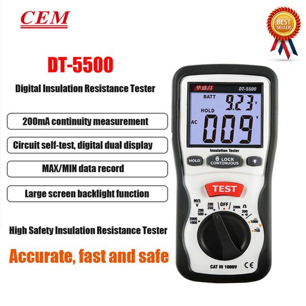 CEM DT-5500 Digitaler Isolationswiderstandstester Elektrogeräte Isolationsmaterial-Widerstandserkennung über Bereichsaufforderung