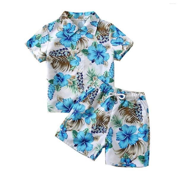 Roupas conjuntos de roupas para meninos florais roupas estampadas configuradas camisa de manga curta de verão 2pcs cavalheiro 2-6 anos