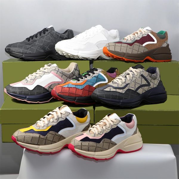 Designer Rhyton Sapatos Casuais Masculino Feminino Tênis Vintage Tênis Masculino Fashion Shoe Platform Sports Trainers Mouse Wave Mouth Tiger Web With Box