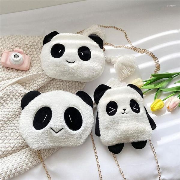 Cüzdan sevimli karikatür panda crossbody çanta çocuklar peluş zincir omuz çantaları küçük çanta para kadın kışlık koltuk altı