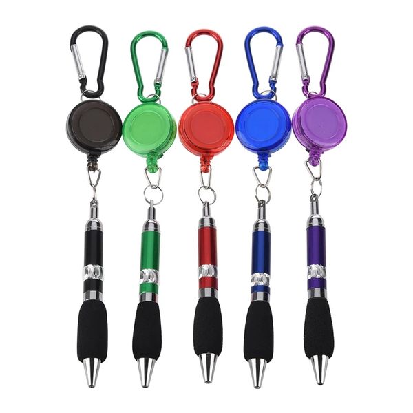 Retrattile Badge Reel Penna a sfera Clip da cintura Portachiavi con moschettone Penna a sfera portatile Penna cordino LX5282