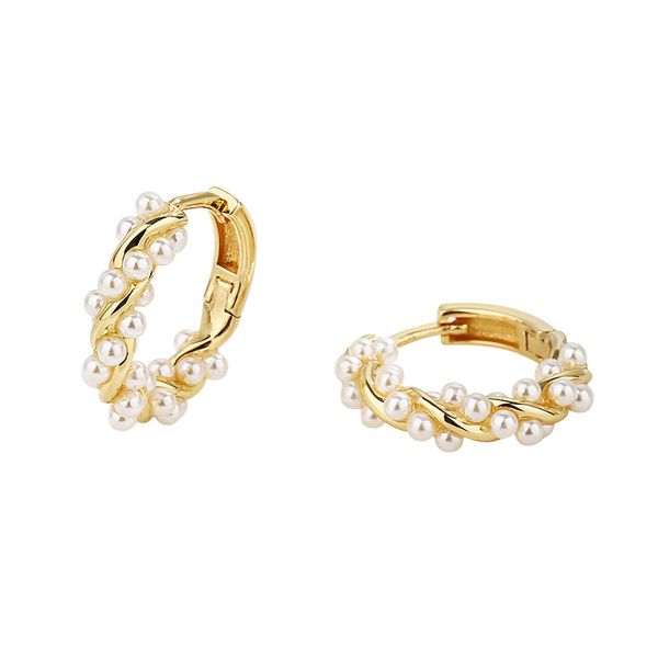 Orecchini pendenti a cerchio color oro perlato per donna Cerchi spessi cerchi rotondi Perline di perle Orecchini gioielli coreani