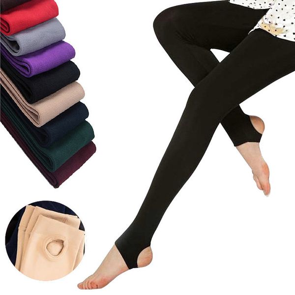 Leggings femininas outono inverno mulher grossa perneiras quentes colorido colorido de carvão escovado calças de lã de alongamento brote os pés 221121