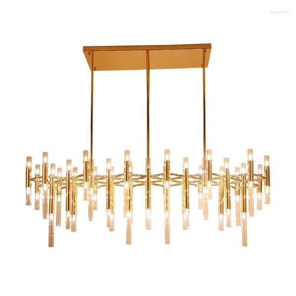 Люстры легкие роскошные постмодернистская творческая гостиная столовая вилла прямоугольная металлическая модель стеклянная люстра 110-220V
