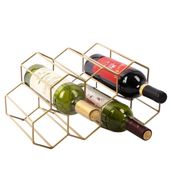 Racks de vinho de mesa de vinho Racks de vinho hexágono Modern Design Bottle Stand Stand Stands Storage Organizador de prateleira de madeira para gabinete de exibição retro 221121