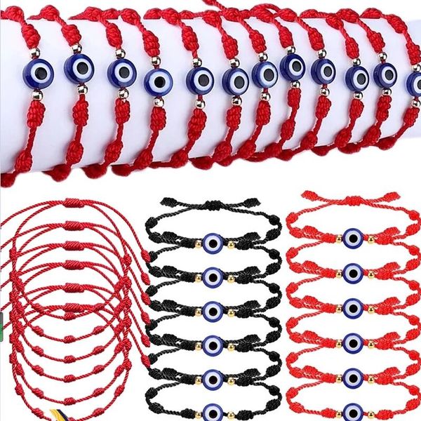 Evil Eye Bracciale Rosso Donna Uomo 7 Nodi Fortunato Corda Intrecciata Fatta a Mano Regolabile Amicizia di Famiglia Coppia Bracciale Gioielli