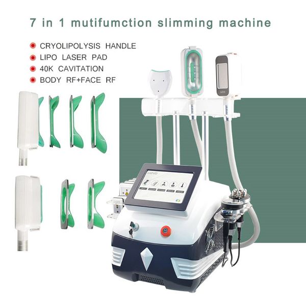 7 in 1 Macchina dimagrante Vuoto Sistema di cavitazione ad ultrasuoni RF Radiofrequenza Laser Lipo Criolipolisi a 360 gradi Attrezzatura per il congelamento dei grassi per la rimozione della cellulite